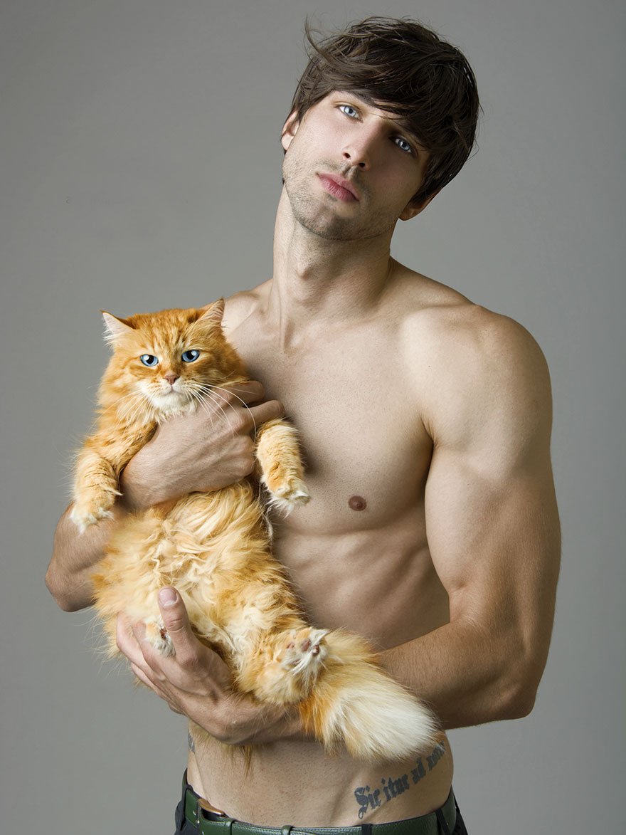 Милая открытка парень с котом