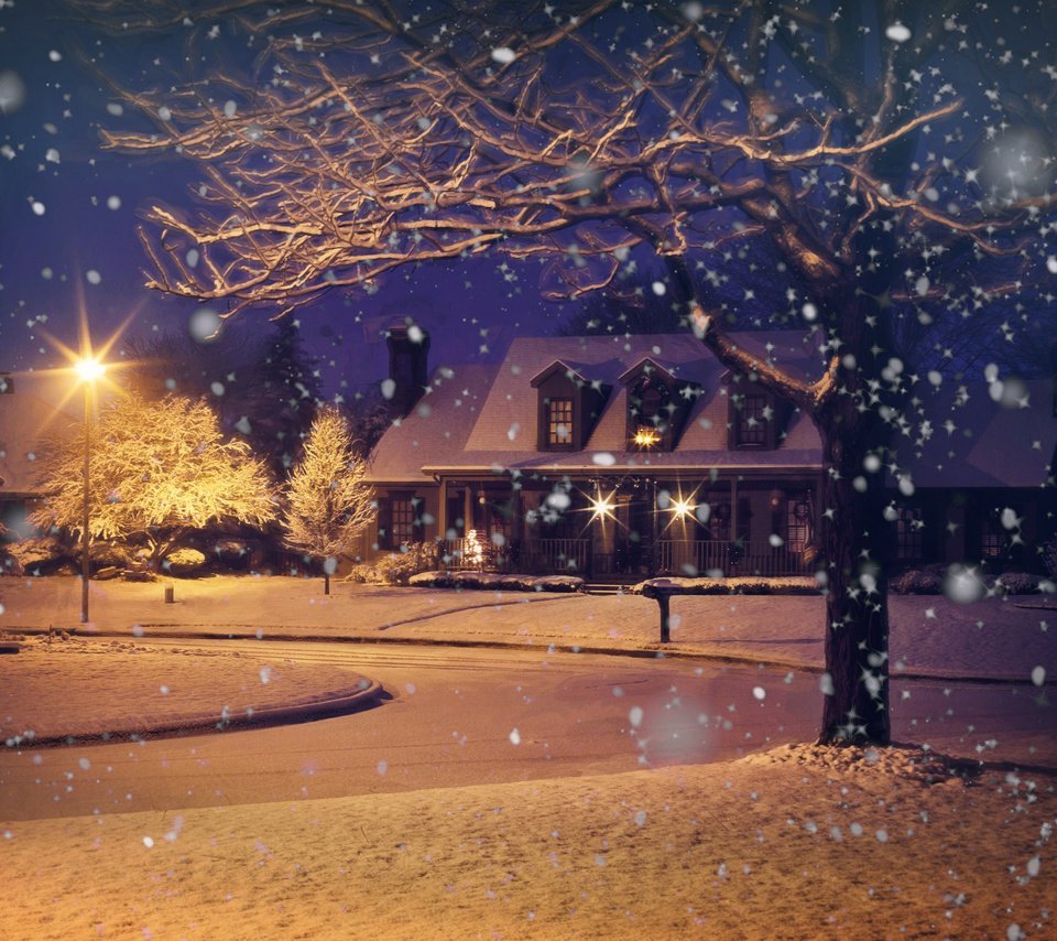 Картинка чудесная снег зимним вечером