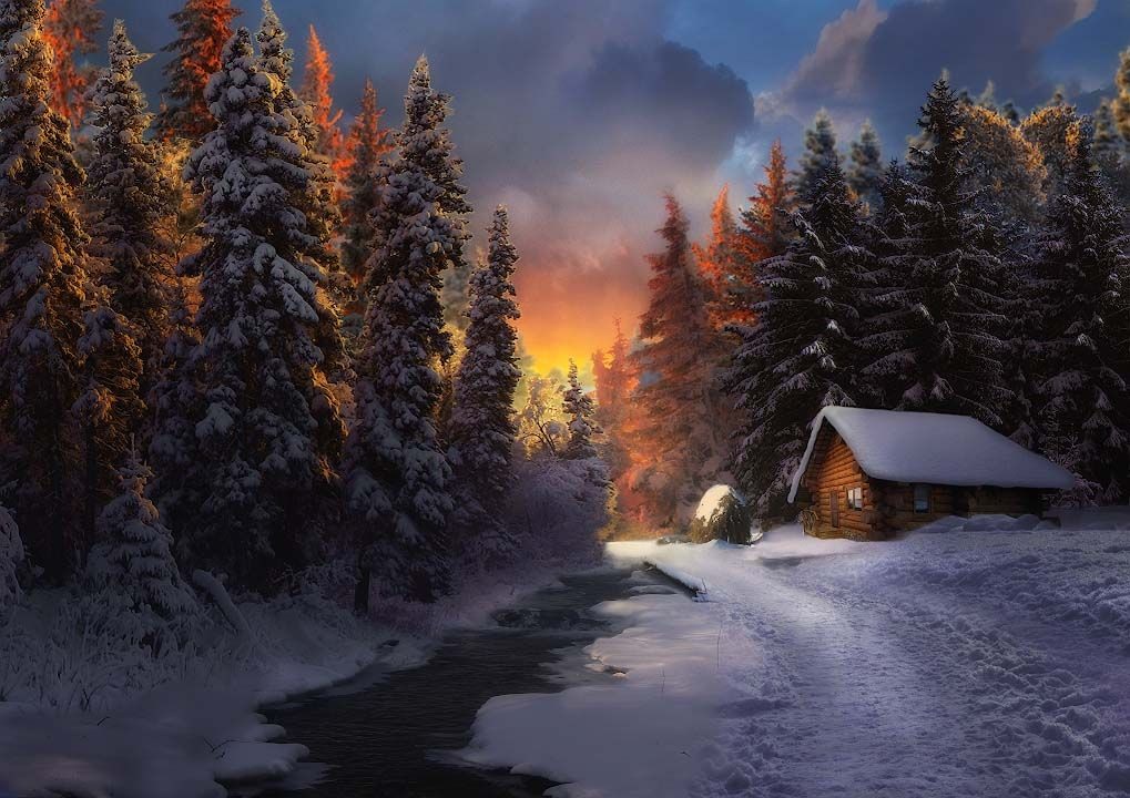 Открытка превосходная зимний лес вечером