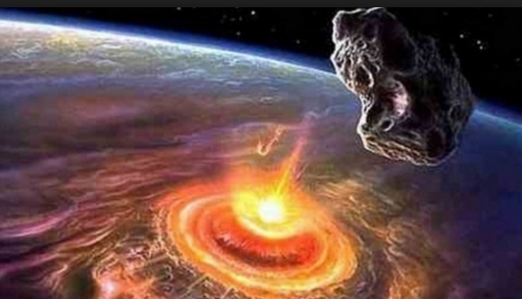 Астероид падает на Землю.