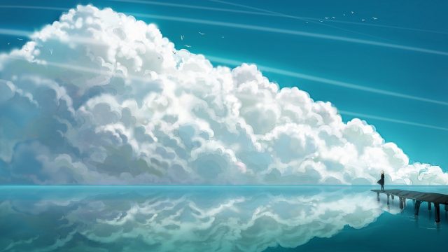 Облака, море.