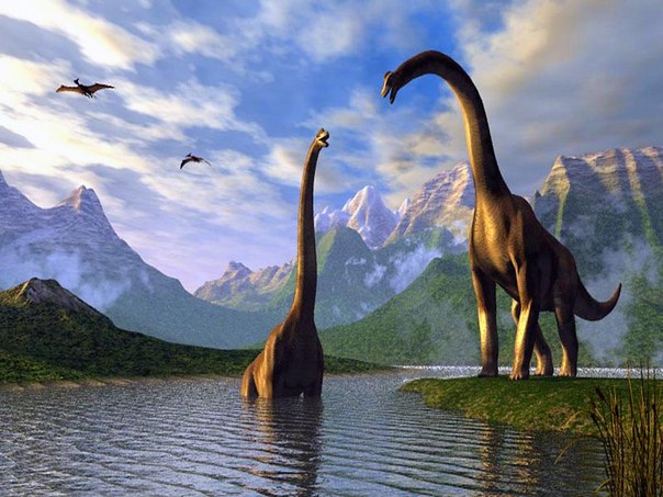 Динозавры на фоне природы.
