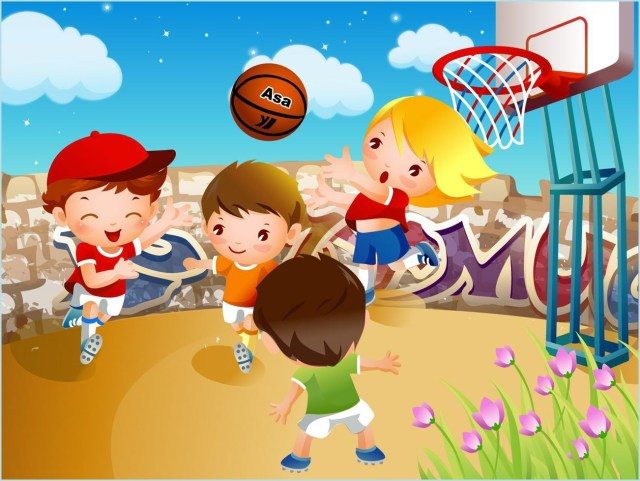 Дети на баскетбольной площадке.