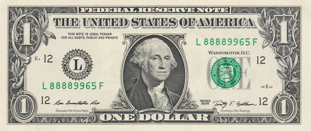 Джордж Вашингтон на 1 долларе.