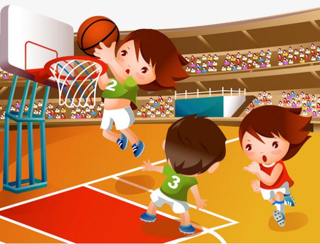 Картинка нарисованные дети играют в баскетбол.