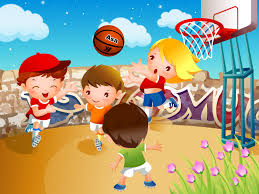 Дети играют в баскетбол.