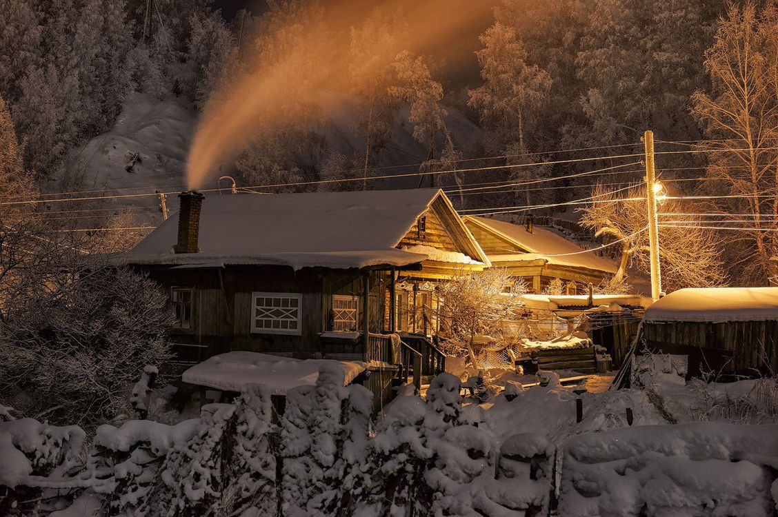 Картинка шикарная зимняя деревня вечером