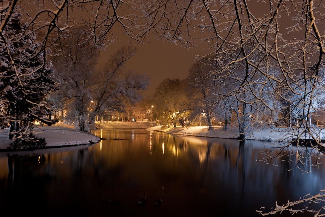 Картинка красивая вечерний зимний пруд