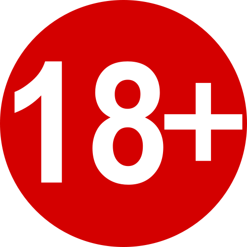 Белая цифра «18+» на красном фоне.
