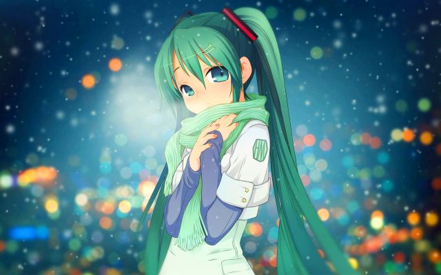 Девушка аниме с зелеными волосами.