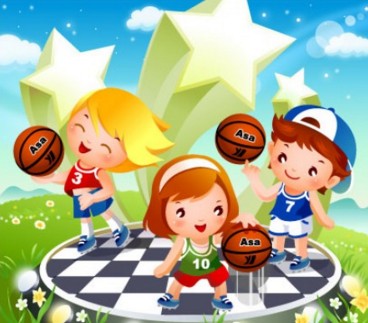 Веселые дети с баскетбольными мячами.