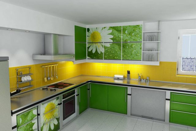 Желто-зеленая кухня.