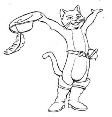 Рисунок для срисовки Кот в сапогах.
