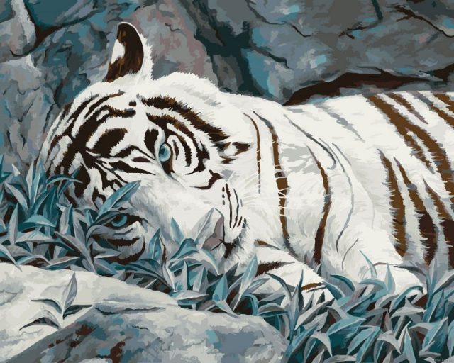Нарисованный белый тигр.