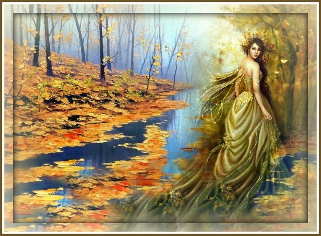 Картина красками Девушка-Осень.