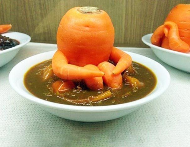 Морковь принимает ванну.