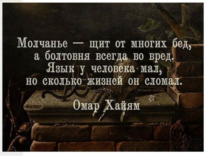 Молчанье - щит от многих бед, а болтовня всегда во вред. Язык у человека мал, но сколько жизней он сломал.