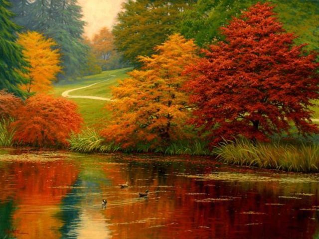 Осень, деревья, озеро.