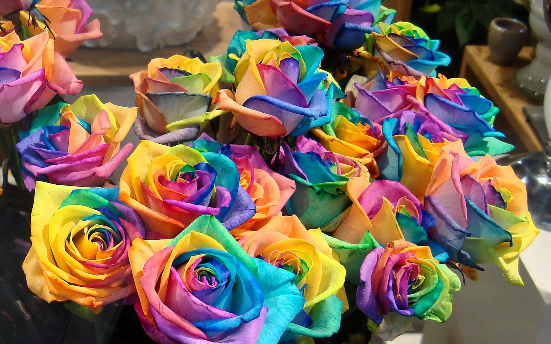 Разноцветные розы.