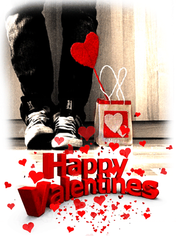 Гифка с сердечками и надписью Happy Valentine's Day