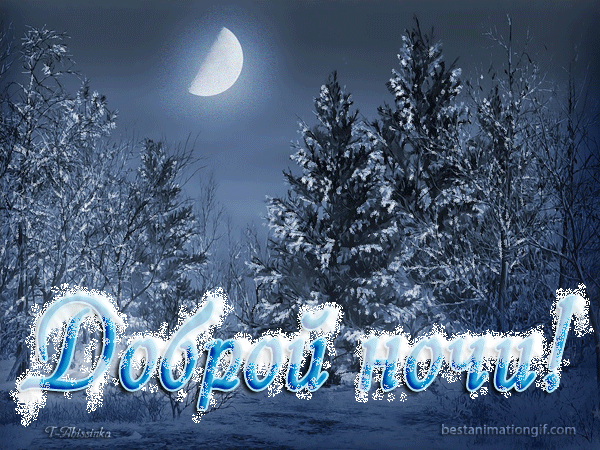 Анимированная открытка доброй зимней ночи.