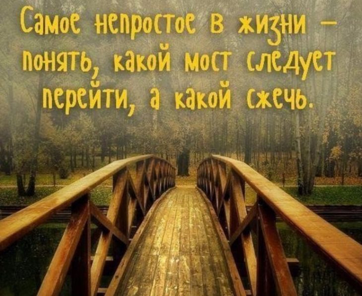 Самое непростое в жизни - понять, какой мост следует перейти, а какой сжечь.