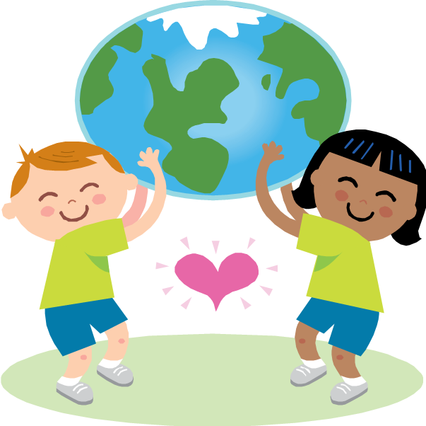 Мальчик с девочкой держат планету Земля.