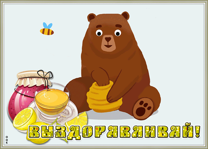 4. Смешная гифка выздоравливай скорее с медведем и мёдом!