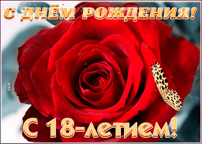 1. Красивая гиф картинка с днём рождения 18 лет с розой для девушки!