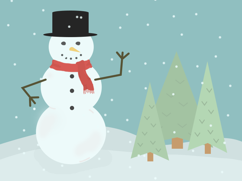 3. Гиф рисунок анимация снеговик и ёлки!