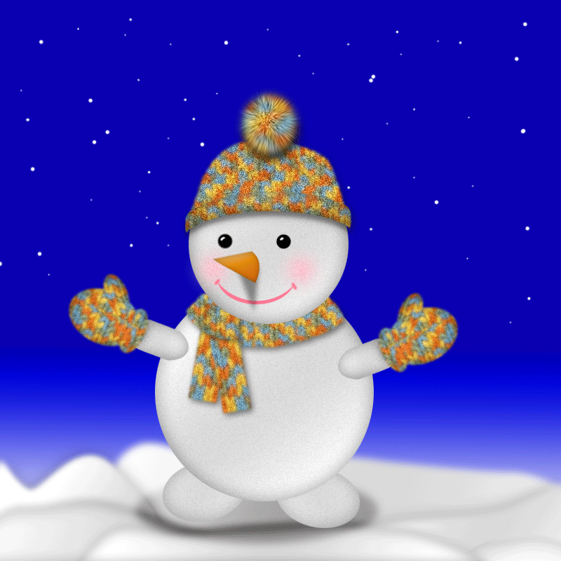 4. Гиф рисунок снеговик в варежках