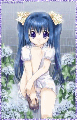 11. Картинка аниме «Девушка с синими волосами возле белых цветов».