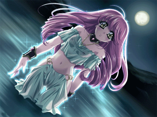 6. Красивая анимационная картинка аниме «Девушка с фиолетовыми волосами в воде, луна, ночь».