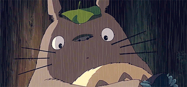 31. Прикольная gif аниме анимация Тоторо под дождем.