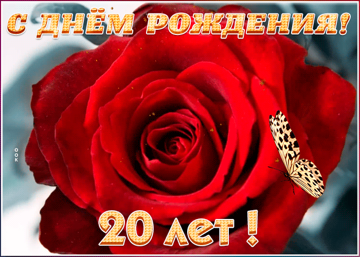 8. ГИФ открытка с 20-летием с красной розой