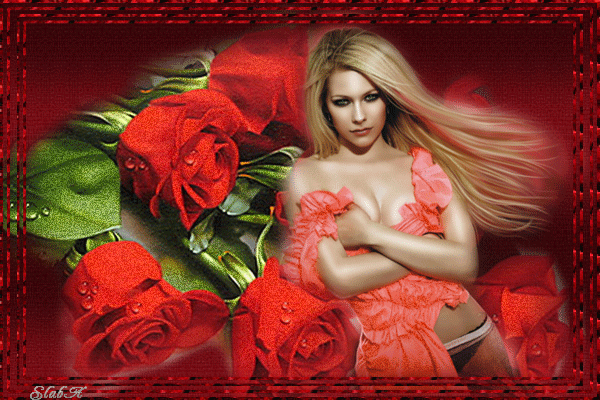 2. Анимация Девушка в красном платье на фоне красной розы, Красное платье в розах, Девушка в красивом платье гиф