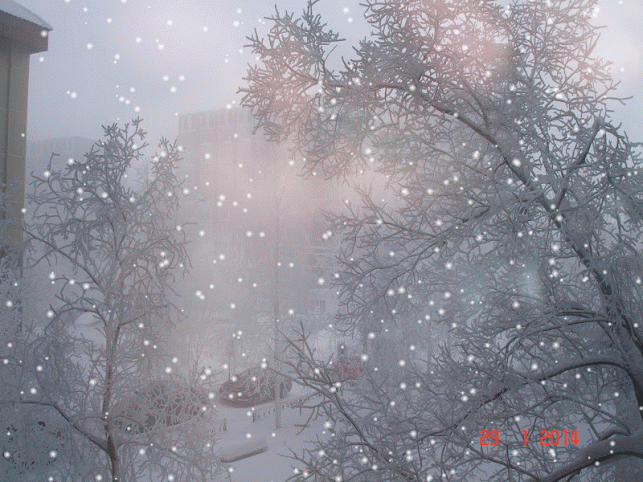 7. Зимние картинки и пейзажи gif За окном идет снег, Снег падает крупными хлопьями