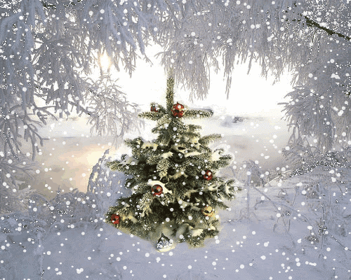 8. Новогодняя елка с падающим снегом, Анимационная Новогодняя ёлка в лесу