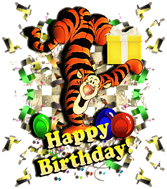 12. Мультяшная гифка для детей Тигр поздравляет с днем рождения