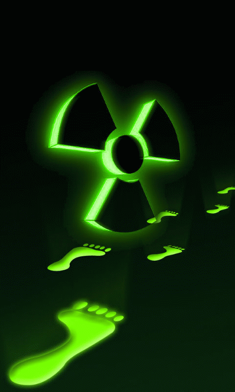 16. Анимированный gif Неоновый знак радиации, Знак радиации зеленый