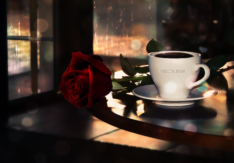 5. Красивая открытка чёрный кофе и красная роза!