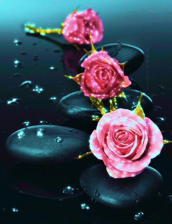 1. Красивая гифка с розами в воде