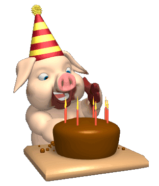 1. Смешная гифка на день рождения свинья ест торт