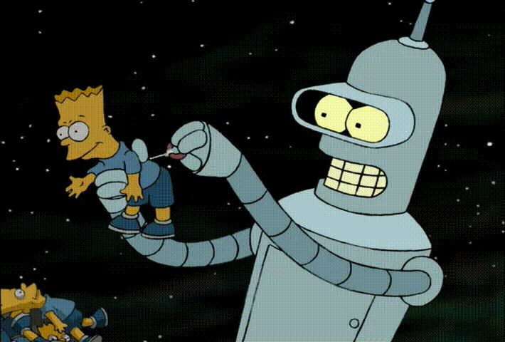 4. Гифка Барт Симпсон. Бендер играется с куклой Барта Симпсона, одного из центральных героев культовых «Симпсонов».