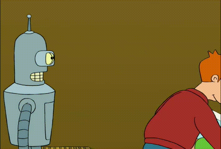 5. Гифка Постер. Здесь робот одобряет плакат с полуобнажённой красоткой, который вешает на стену Фрай.
