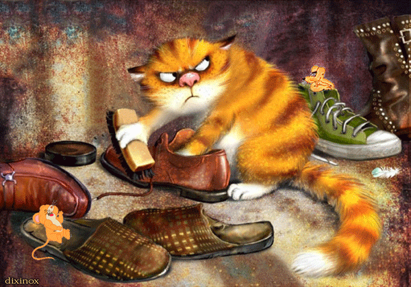 2. Юморная гифка кот чистит обувь, видимо в которую нагадил…