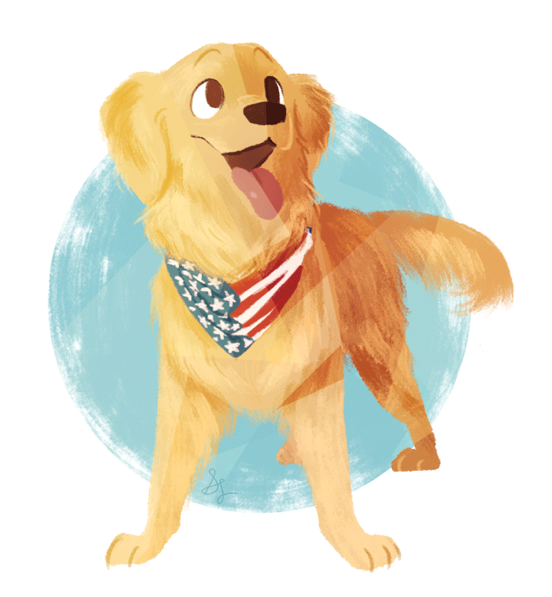 10. Гифка прикольный нарисованный пёс с повязкой в виде американского флага