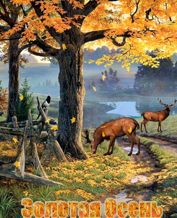 Сказка живая природа. Пейзаж с животными. Осенний пейзаж с животными. Картины живой природы. Сказочная осень.