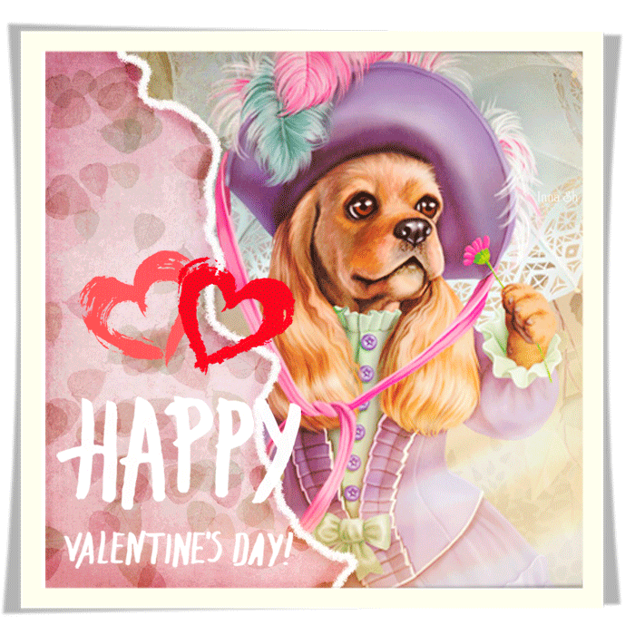 24. Красивая анимированная картинка с собакой на день всех влюблённых 14 февраля